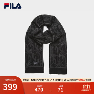 Fila official men's scarf 2025 winter new fashion casual comfortable warm shawl jacquard scarf true black-bk xs