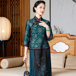 Xiyue chinese style classical traditional intangible cultural heritage song brocade chinese tang suit top mulberry silk high-end women's clothing autumn blue m