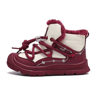 Children's leather snow boots waterproof winter boys and girls non-slip plus velvet thickened cotton shoes 6-12 years old burgundy 966 cotton 38 24.3cm