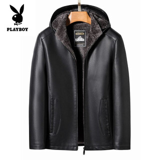 Playboy (playboy) элитное мужское пальто из натуральной кожи и меховая универсальная куртка мужская зимняя бархатная утолщенная повседневная куртка из овчины первого слоя 2267-7 черный съемный капюшон 3xl