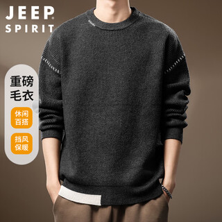 Jeep spirit jeep heavy sweater men's autumn and winter round neck casual retro warm sweater men's dark gray xl