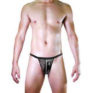Men's men's sexy underwear sexy japanese low-waist imitation leather thong t-pants t-pants t-pants hollow black one size