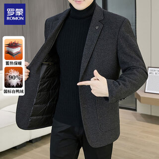 Romon down jacket suit men's 2025 winter new business casual suit jacket thickened warm outer top men's d6632 black xl (180) recommended 130-145jin jin equals 0.5 kg