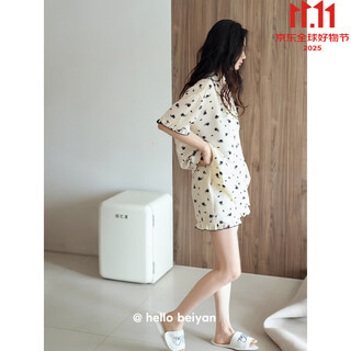 贝妍【同款】睡衣女夏季开衫短袖家居服甜美少女莫代尔棉套装 D10311图色 M 160码