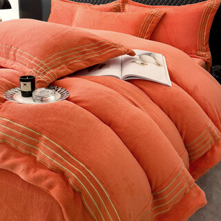 Lady laura fuanna light luxury class a baby milk velvet four-piece set winter thickened coral velvet quilt cover flannel bed rome love horse orange non-shedding sheet model 1.8 four-piece set quilt cover 200x230