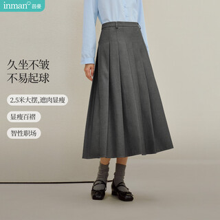 Inman casual pleated skirt 2025 autumn women's new high-waisted slim a-line mid-length skirt mushroom gray m