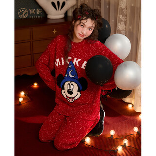 Gongdie heat storage type disney mickey autumn and winter red couple pajamas women's half velvet wedding home clothing for men
