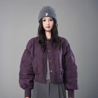 Amass autumn and winter fashionable and versatile small style classic rhombus top jacket for women 5400844 plum purple m 3 size