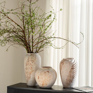 Oyktn jingdezhen new chinese style wabi-sabi style countertop ceramic vase mottled old rough clay pot entrance tv cabinet ornaments canglan model small size