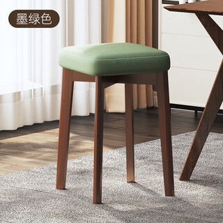 Shiyuan solid wood stool home square stool living room spare dining table stool soft cover cushion stackable strong dressing stool high stool sponge style walnut legs-dark green no-wash technology cloth