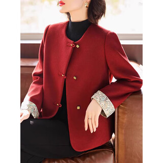 Middle-aged and elderly women's clothing, 50 and 60 years old, mother's clothing, spring and autumn woolen coats, modern new chinese style woolen coats, red 2xl recommended 105-120jin jin equals 0.5 kg