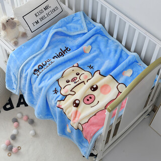 Guhe children's blanket kindergarten nap winter thickened baby autumn newborn baby blanket coral velvet small blanket advanced cartoon pig sky blue 100cm*130cm double thickened about 1.8jin jin equals 0.5kg