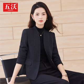 Wuwo high-end collarless suit jacket for women 2025 autumn and winter casual short professional temperament suit wide-leg pants single black jacket l