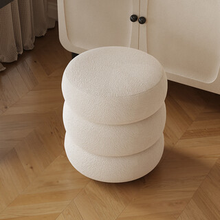 Tinymiya white round stool makeup stool lamb velvet stool with storage cream style dressing table girls bedroom pier stool 35cm lamb velvet round stool
