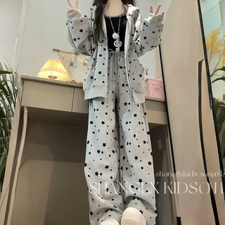 Girls suit spring and autumn 2025 new children's style jacket autumn two-piece sportswear set for older children, junior high school students, gray suit, jacket + pants, pendant not included 160