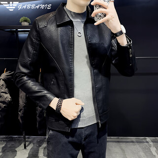 ARMANI EXCHANGE阿玛尼高端男士皮夹克外套春秋季2025新款美式男装宽松机车皮衣 黑色【春秋款】 M 90-110斤