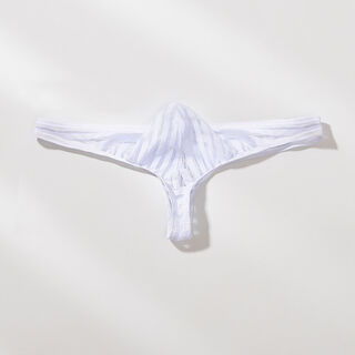 Men's mesh underwear transparent striped thong low-waist sexy thin bag underwear men's youth t-pants white m