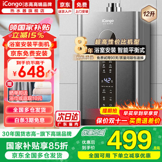 Icongo high-end brand, free door-to-door installation, gas water heater for household balanced thermostatic bathroom, 12l 12l starry sky gray, bathroom-specific, precise constant temperature + air leakage protection, natural gas (12t)