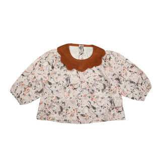 Lele jove nordic style girls' double-layer gauze printed princess long-sleeved shirt flower language pink 90 cm