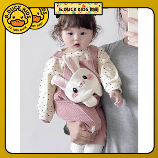 G.duckkids baby girl super cute onesie suit autumn korean style baby clothes female rabbit suspenders bottoming shirt going out 66cm