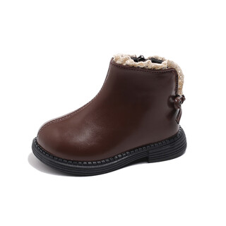 Tyrannis yangma recommends girls' shoes princess short boots 2024 new autumn and winter fashion soft-soled leather boots for babies to learn brown 21_inner length 13.5cm
