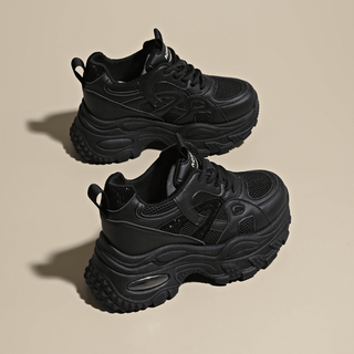 Huilirui thick-soled inner heightening dad shoes for women 2025 new spring and autumn wedge heel small 7cm casual sports shoes black 36