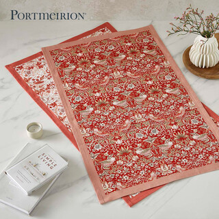 Portmeirion british imported high-end household tea towel square towel pure cotton dust-proof tablecloth double-sided tea towel anti-fouling table flag strawberry thief 45x74cm two-color tea towel 2-piece set