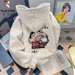 Woodpecker (tucano) american retro white and gray hooded sweatshirt for men, autumn and winter jackets for men and women, trendy loose tops for couples, white and gray (regular style) xl recommended weight (110-135jin jin equals 0.5 kg)