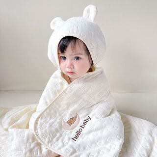 Others newborn cotton gauze absorbent baby bath towel baby swaddle children's hooded cloak quilt can be wrapped in blanket beige moon bear - hooded model - 100*70cm six-layer gauze class a quality assured
