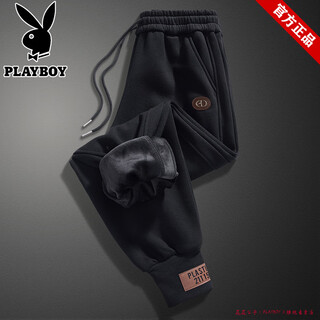 Playboy casual pants men's autumn and winter pants men's sweatpants men's loose leg-tie large size sports pants stretch versatile overalls men's k63 black velvet xl 110-120jin jin is equal to 0.5 kg