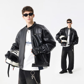 Xingman winter padded leather jacket men's 2025 new trendy loose and versatile boys motorcycle leather jacket trendy black m (100-130jin jin is equal to 0.5kg)