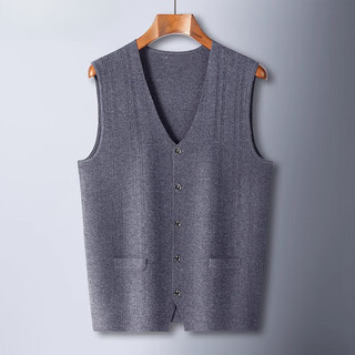 King deer ordos cashmere sweater men's vest vertical pattern elderly spring autumn winter cardigan v-neck dad's vest medium gray m 170 110-130jin jin is equal to 0.5 kg