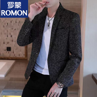 Romon suit men's single-piece small suit casual large size korean version slim jacket plus velvet suit handsome and trendy a613 black m 85-105jin jin equals 0.5 kg