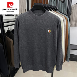 Pierre cardin 2025 new gray american retro henley neck sweater men's lazy style knitted sweater dark gray l 115