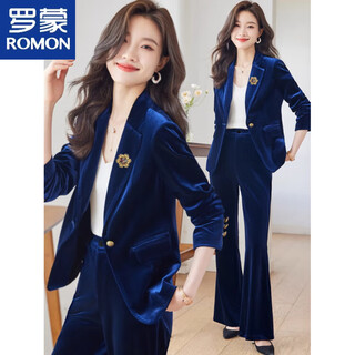 Luo meng, высококачественный золотой бархатный костюм, женский весенне-осенний корейский стиль, профессиональные широкие брюки в стиле богини, осенне-зимний утепленный костюм синего цвета m (рекомендуемый 80-100 jin jin соответствует 0,5 кг высокого качества)