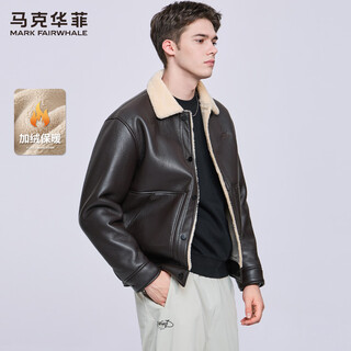 Mark huafei functional american lapel plus velvet jacket for men 2025 autumn and winter new polar fleece warm pu leather jacket 1516 coffee color 303 m 170
