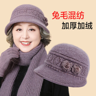 Demi anissa middle-aged mom hat women's winter rabbit fur warm wool hat elderly grandma old lady autumn and winter cotton hat taro purple (single hat) one size