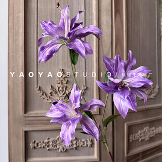 Fantasy retro 3d printed sayuri blue and purple wedding lily fake flower photo props home decoration purple
