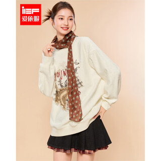 Ief/aiyifu 2025 autumn and winter new american fashion casual hot girl style personalized printed velvet versatile sweatshirt apricot 1 one size