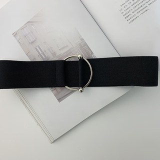 Jinbing women's belt black simple waist elastic loose tight round buckle waist with sweater shirt fashion dress belt black 59cm