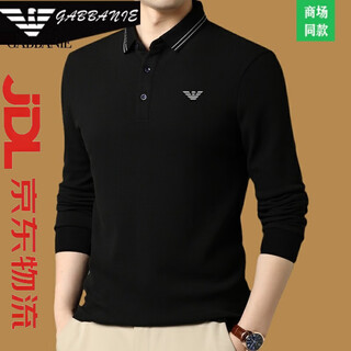 Falai armani high-end long-sleeved t-shirt men's pure cotton lapel autumn casual business plus velvet warm polo shirt 55155 black l 175/92a suitable for 140-160jin jin equals 0.5 kg