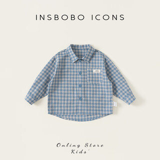 Insbobo boys' shirts 2025 autumn new children's plaid shirts spring and autumn baby style shirts children's clothing trend blue plaid 110