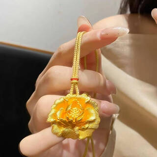 Lanlian 999 pure gold pure silver peony flower pendant gold-plated silver national style new chinese style double-sided peony flower girl versatile necklace peony flower pendant (gold-plated 0.5)