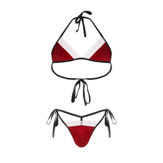 Long night e european and american men's sexy christmas bikini thong lace bra set red one size (suitable for 45-150kg)
