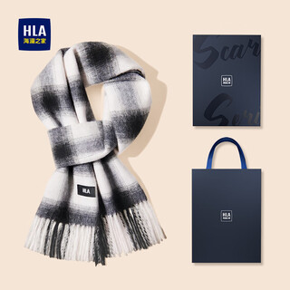Heilan house sheep wool men's scarf autumn and winter warm, cold and windproof comfortable gift box women's plaid fashion trend scarf black and gray plaid