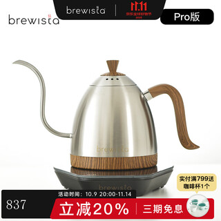 Brewista intelligent temperature control hand brewing coffee pot stainless steel temperature controlling hand brewing household slender mouth hot hand brewing pot silver pro- 0.6l