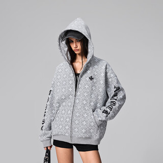 A chock achock official store trendy street gothic letter printed jacket american new style versatile hooded sweatshirt gray s