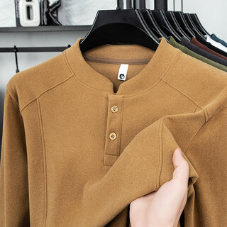 Shxi tianjun department store men's 2025 new business sweater double-sided german velvet bottoming shirt men's henry collar long sleeve camel yellow m (recommended 90-115jin jin equals 0.5 kg)