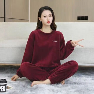 Hodo winter plus velvet fairy warm suit home wear pajamas winter outer wear coral velvet warm loose large size 01 burgundy 2xl recommended 135-155 jin jin equals 0.5 kg