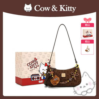 COW&KITTY正品2025年新款时尚百搭单肩包休闲可爱卡通樱花粉斜挎包生日礼物 褐色送挂件礼盒